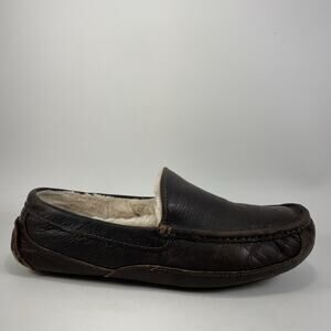 UGG Ascot Slippers Dark Spice Brown Leather House Shoes 5379 Mens Size 11